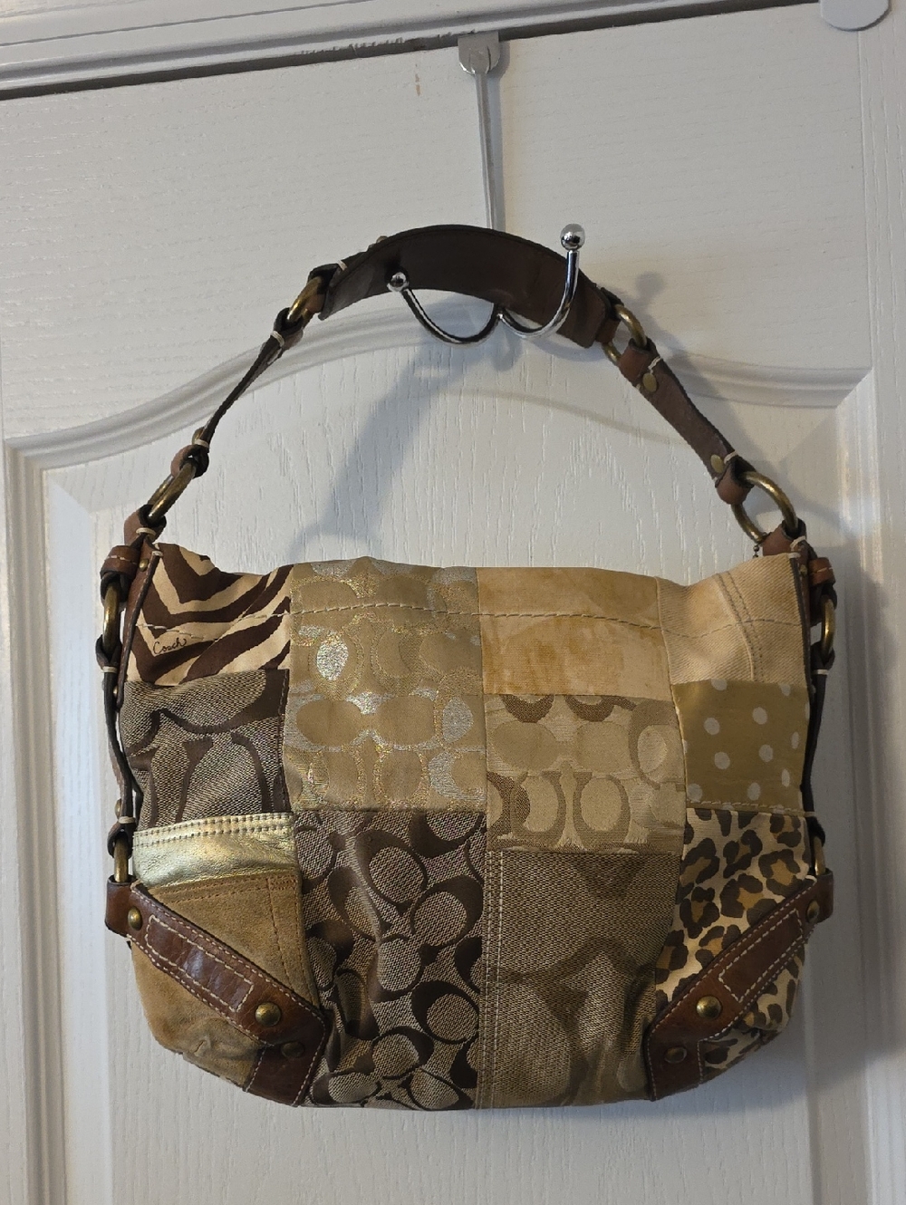 VINTAGE COACH PATCHWORK TAN & BROWN WOMEN'S SHOULDER BAG